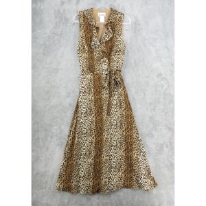 Vintage Ultra Dress Womens Size 10 Leopard Print Ruffle Faux Wrap Maxi Statement